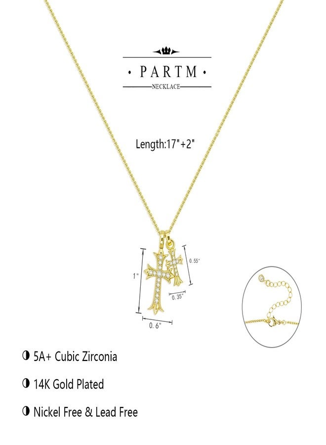 Partm Double Cross Necklace for Women Dainty Cross Pendant Choker 14K Gold Plated Trendy CZ Diamond Cross Charm Necklace Hypoallergenic Delicate Faith Jewelry Religious Gifts for Women - Image 5